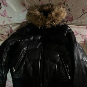 Black Puffer Jacket with raccoon Fur Hood